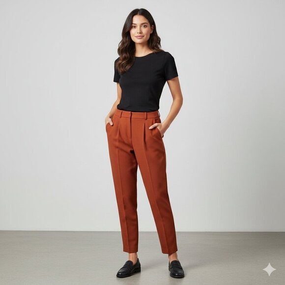 Aritzia Babaton Cohen Pant High Rise Waist Trousers Straight Leg Pleated Rust 2 - Picture 4 of 14